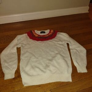 white pullover crew neck sweater with red collar from yngchyau fits like medium